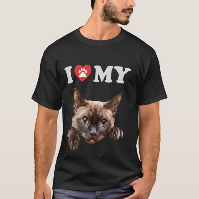 I Kärlek My Cat Burmese Kitten Funny Cat Lover Mam T Shirt (Framsida)