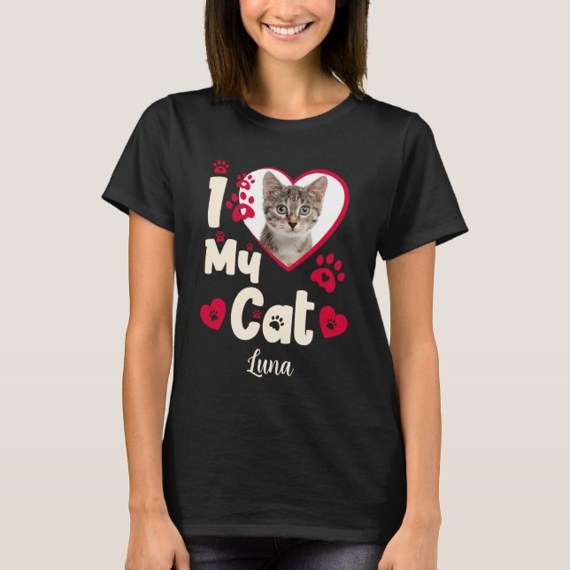 I Kärlek My Cat Heart Personlig Photo T Shirt (Framsida)