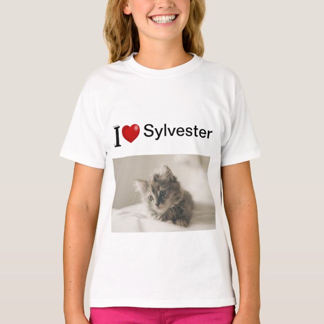 I Kärlek My Cat personlig-foto T Shirt (Framsida)