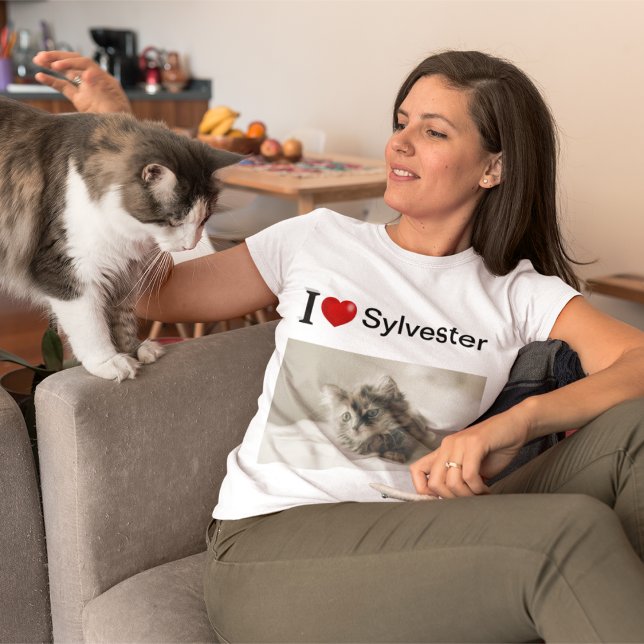 I Kärlek My Cat personlig-foto T Shirt (Skapare uppladdad)