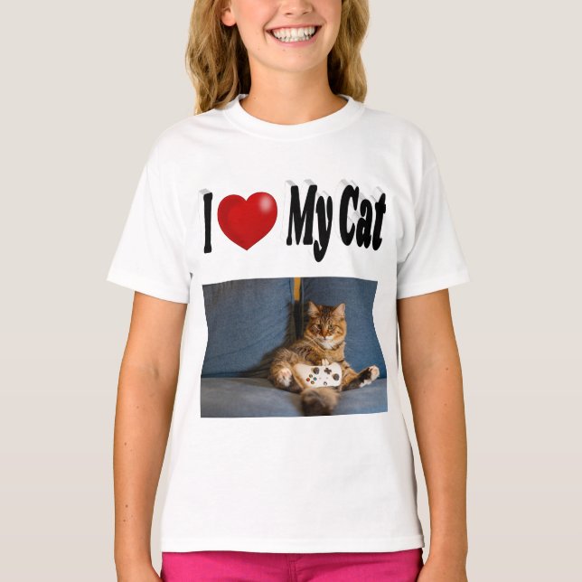 I Kärlek My Cat Photo T Shirt (Framsida)