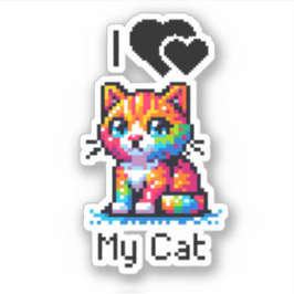 I Kärlek My Cat | Pixel Art Klistermärken