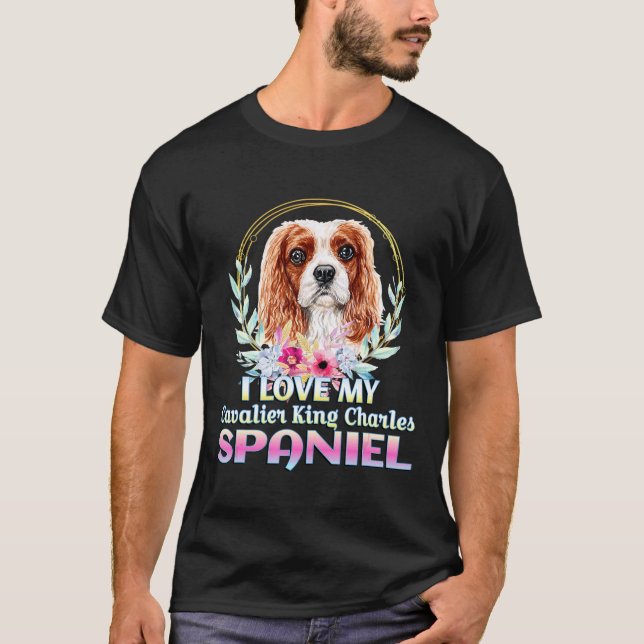 I Kärlek My Cavalier Kung Charles Spain Hund T Shirt (Framsida)