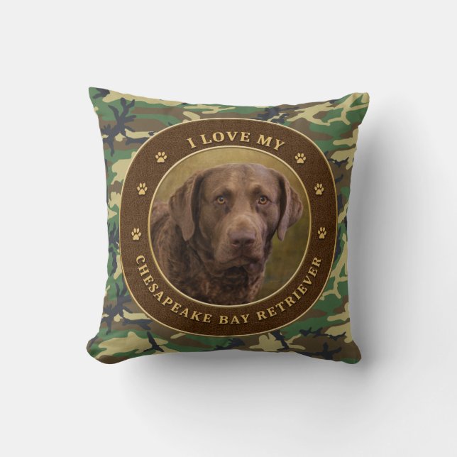 I Kärlek My Chesapeake Bay Retriever Cammo Pillow Kudde (Framsida)