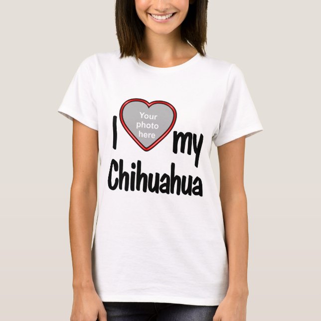 I Kärlek My Chihuahua Cute Red Heart Photo Ram T Shirt (Framsida)