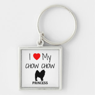 I Kärlek My Chow Hund Keychain Fyrkantig Silverfärgad Nyckelring