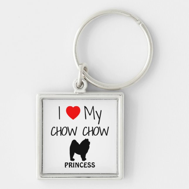 I Kärlek My Chow Hund Keychain Fyrkantig Silverfärgad Nyckelring (Framsidan)