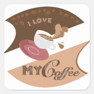 I Kärlek My Coffee Retro Java Fyrkantigt Klistermärke