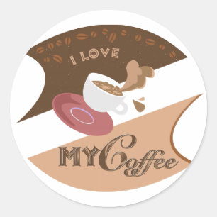 I Kärlek My Coffee Retro Java Runt Klistermärke