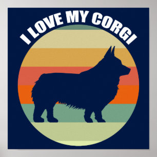 I Kärlek My Corgi Bevackra Retro Sunset Poster