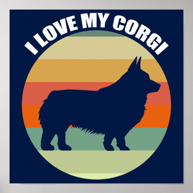 I Kärlek My Corgi Bevackra Retro Sunset Poster (Framsidan)