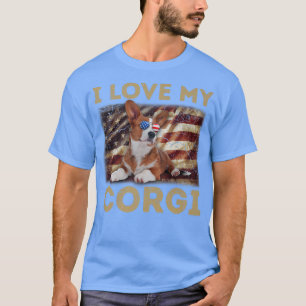 I Kärlek My Corgi Pappa Mamma American Flagga Corg T Shirt