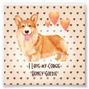 I Kärlek My Corgie Add Namn Anpassningsbar Tecknad Fototryck
