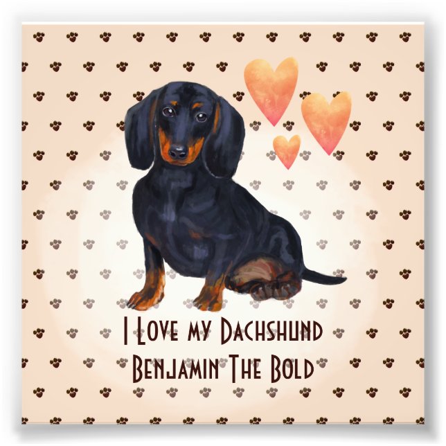 I Kärlek My Dachshund Add Namn Anpassningsbar Teck Fototryck (Framsidan)