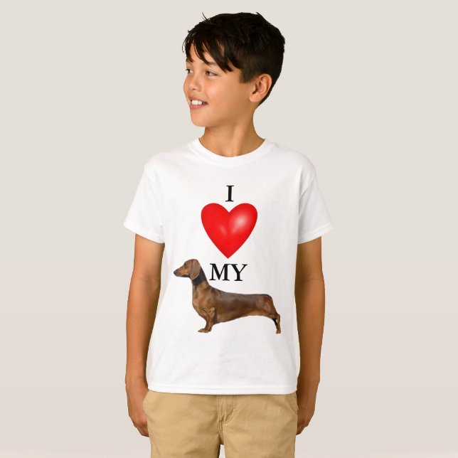 I Kärlek My Dachshund Red Heart Barn T Shirt (Hel framsida)