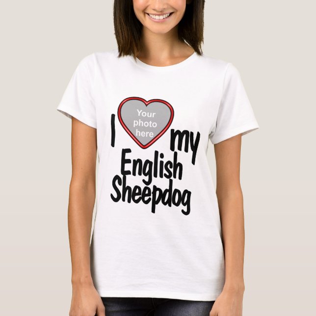I Kärlek My English Sheepdog - Red Heart Hund Phot T Shirt (Framsida)