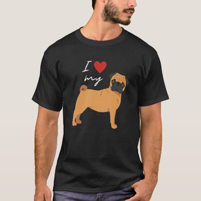 I Kärlek My Fawn Pug Hund T Shirt (Framsida)