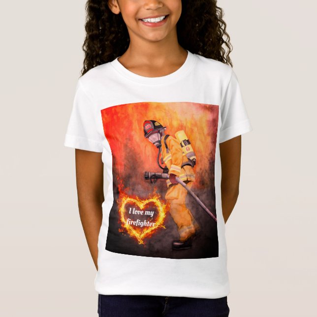 I Kärlek My Firefighter Barn Boys Girls T-shirt (Framsida)