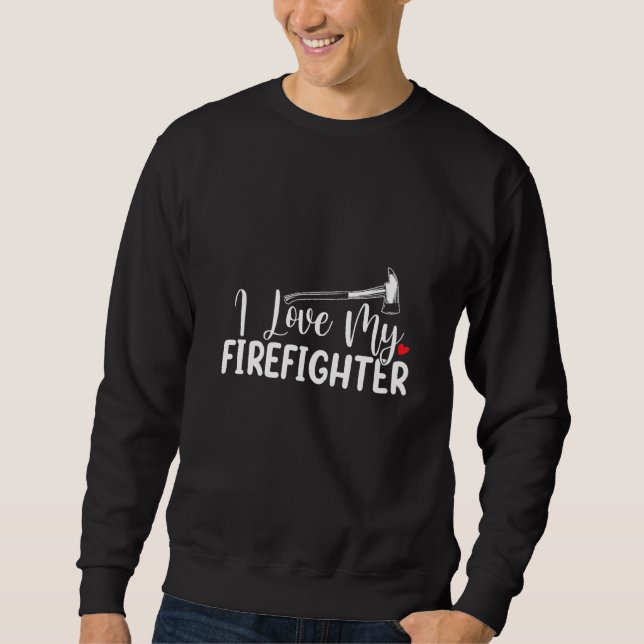 I Kärlek My Firefighter Fireman Funny Maka Lång Ärmad Tröja (Framsida)