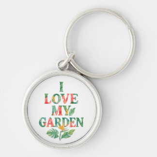 I Kärlek My Garden Tropical Blommigt Watercolor Rund Silverfärgad Nyckelring
