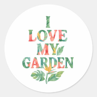 I Kärlek My Garden Tropical Blommigt Watercolor Runt Klistermärke