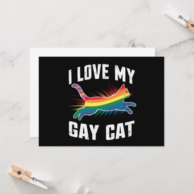 I Kärlek My Gay Cat Funny Rainbow Pride Lgbt Inbjudningar (Fram/Back In Situ)