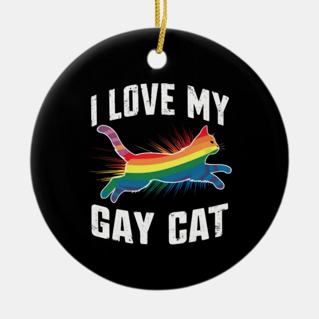 I Kärlek My Gay Cat Funny Rainbow Pride Lgbt Julgransprydnad Keramik (Framsidan)