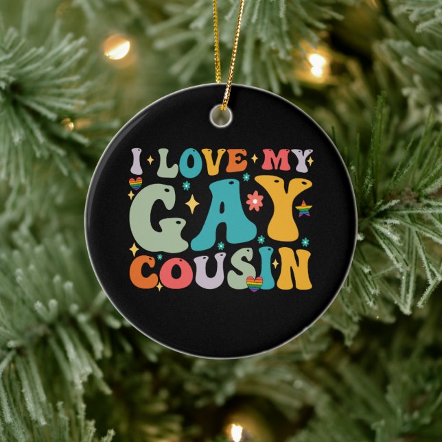I Kärlek My Gay Cousin Groovy Rainbow LGBT Pride Julgransprydnad Keramik (Träd)