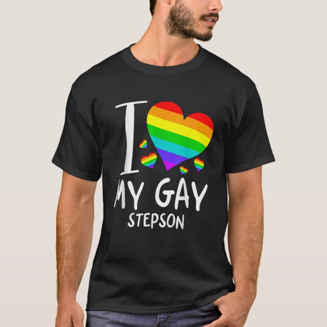 I Kärlek My Gay Stepson LGBT Month Family Proud T  T Shirt (Framsida)