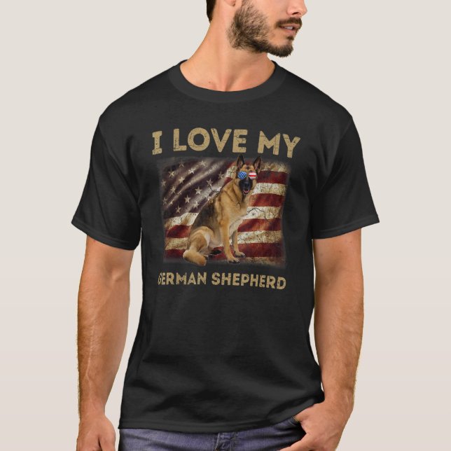 I Kärlek My German Shepherd Pappa Mamma American F T Shirt (Framsida)