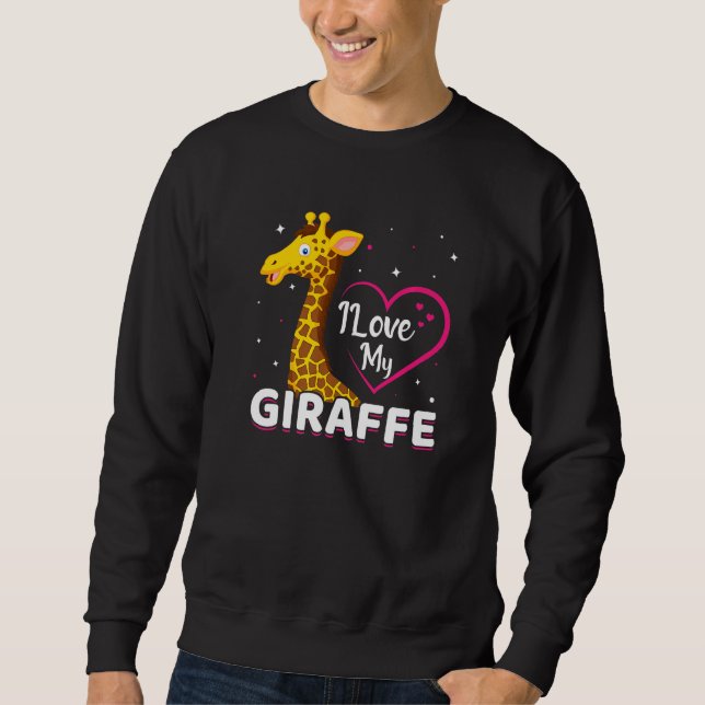I Kärlek My Giraffe Funny Giraffe Älskare Lång Ärmad Tröja (Framsida)