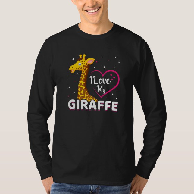 I Kärlek My Giraffe Funny Giraffe Älskare T Shirt (Framsida)