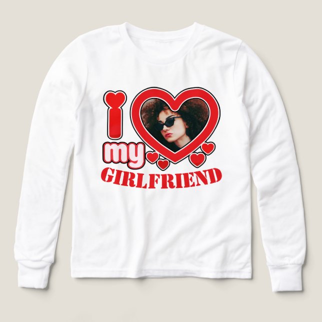I Kärlek My Girlkompis Personlig Photo Text T Shirt (Design framsida)