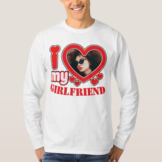 I Kärlek My Girlkompis Personlig Photo Text T Shirt (Framsida)
