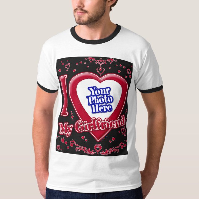I Kärlek My Girlkompis Photo Red Hearts Black T Shirt (Framsida)