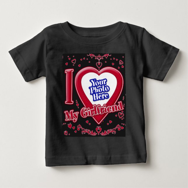 I Kärlek My Girlkompis Photo Red Hearts Black T Shirt (Framsida)
