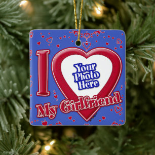 I Kärlek My Girlkompis Photo Red Hearts Deep Royal Julgransprydnad Keramik
