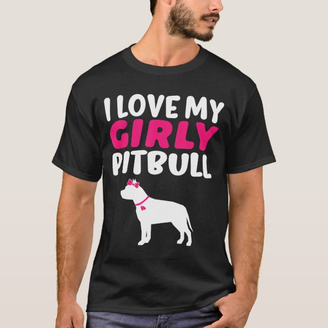 I Kärlek My Girly Pitbull-Cute Hund T Shirt (Framsida)