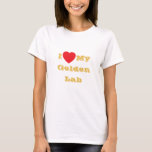 I kärlek My Golden Gul lab T Shirt<br><div class="desc">Kläder för klassiskt T Shirt in White Färg och Text i Golden Gult Färg och avslappnad roligt mode påstående tryckt med anpassade malltextfras I ♥️ My Golden Gul lab on Hats, Shirts and Pet Products by TheFabricSeal print on demand shop shop på Zazzle.com #ZazzleMade https://www.zazzle.com/store/thefabricseal Fästbar, avslappnad och lös montering,...</div>