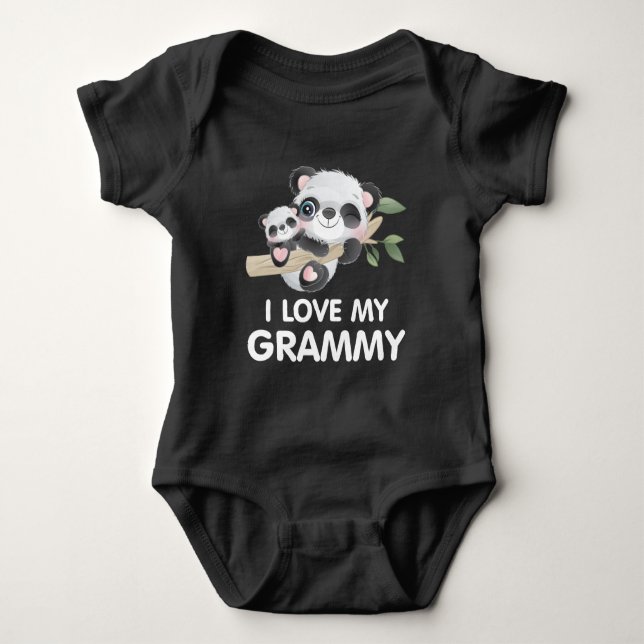 I Kärlek My Grammy Cute Baby och Vuxen Pandas T Shirt (Framsida)