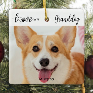 I Kärlek My Granddog Personlig Cute Pet Hund Photo Julgransprydnad Keramik
