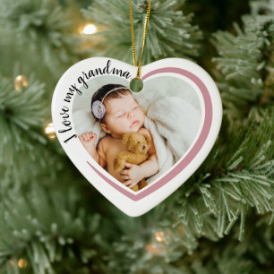 I Kärlek My Grandma Heart Photo Julgransprydnad Keramik