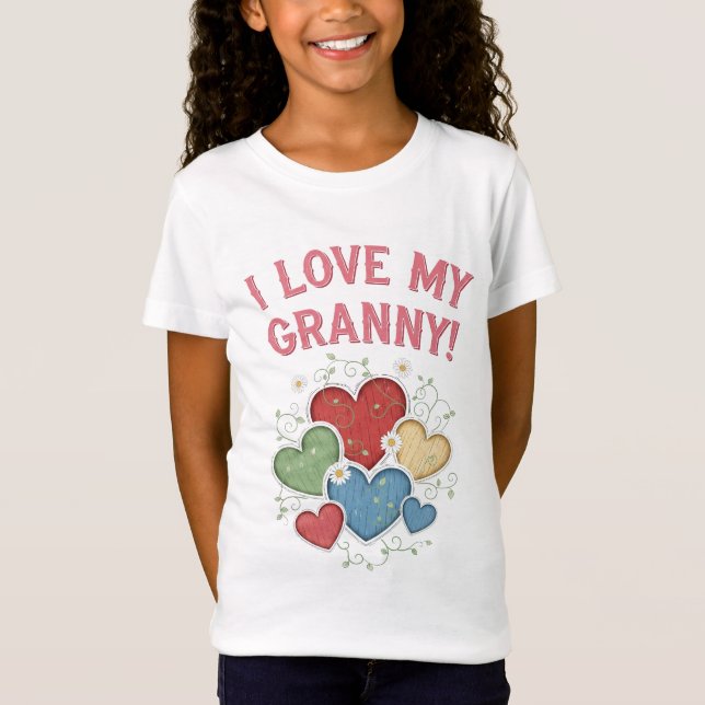 I Kärlek My Granny Charming Land Stil Hearts T Shirt (Framsida)