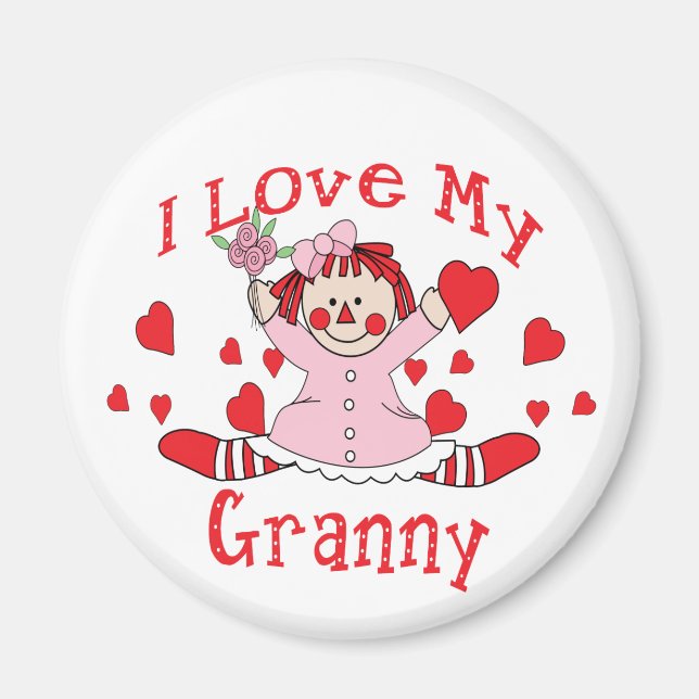 I kärlek My Granny Rag Doll & Hearts Magnet (Framsidan)
