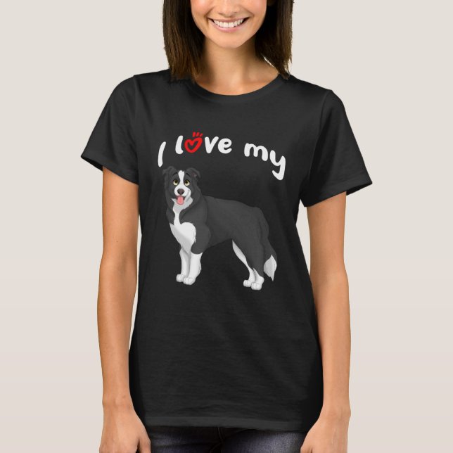 I Kärlek My Gräns Collie Hund T Shirt (Framsida)