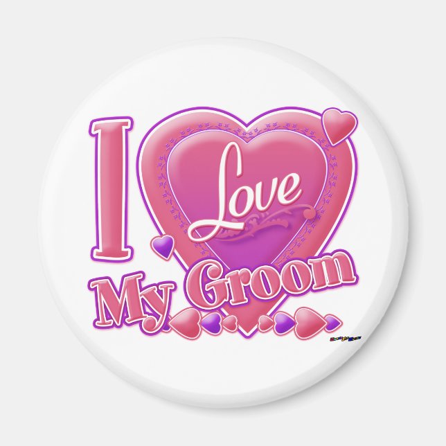 I Kärlek My Groom rosa/lila - hjärta Magnet (Framsidan)