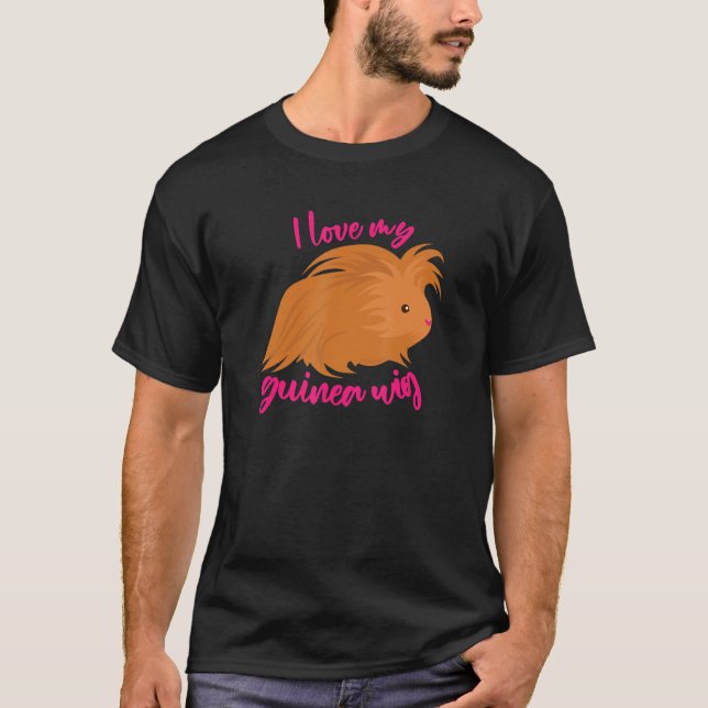 I Kärlek My Guinea Wig Long HERHERHÄRRIG Gris Cute T Shirt (Framsida)