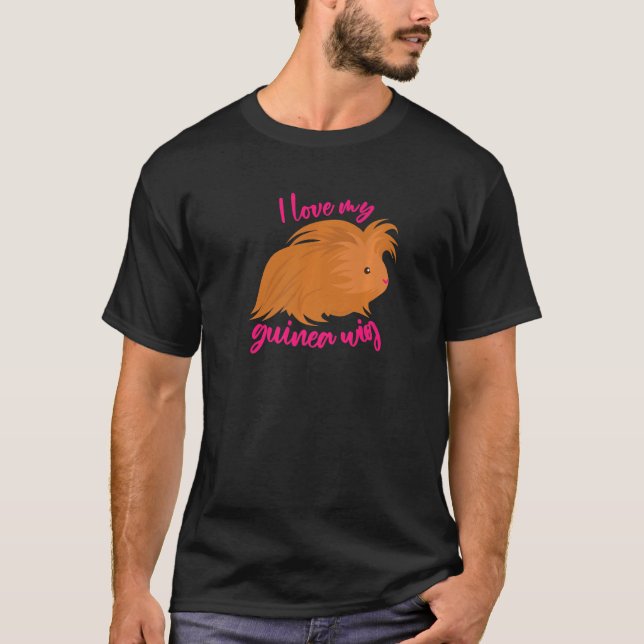 I Kärlek My Guinea Wig Long HERHERHÄRRIG Gris Cute T Shirt (Framsida)