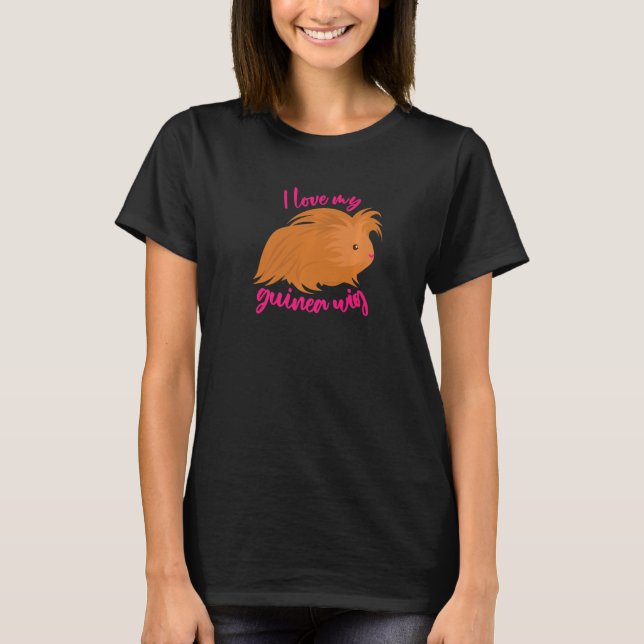 I Kärlek My Guinea Wig Long HERHERHÄRRIG Gris Cute T Shirt (Framsida)