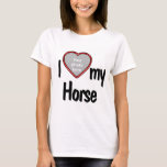 I Kärlek My Horse - Cute Hjärtformade Photo Ram T Shirt<br><div class="desc">Den här roligtens t-shirt visar hur mycket du kärlekar din häst! Skjortan har en roligt hjärtformade fotodroppe i ram där du kan ladda upp ett foto av din egen häst. Djur älskare kommer att falla i kärlek med den här roligt anpassadet t-shirt som gör att du kan ladda upp ditt...</div>